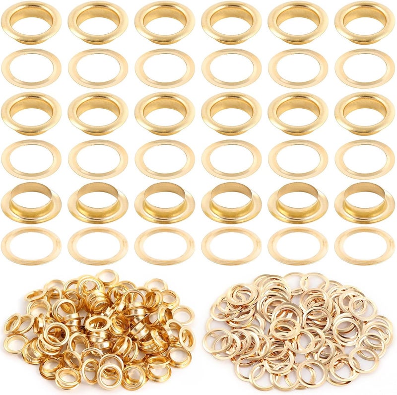 PECMER 100 PCS Eyelets and Grommets- 3/8 Inch Copper Eyelets Grommets with Washers for Belt Bag Tag Scrapbook-10 mm Gold Eyelets for Paper Crafts and Fabric Shoes - Image 1